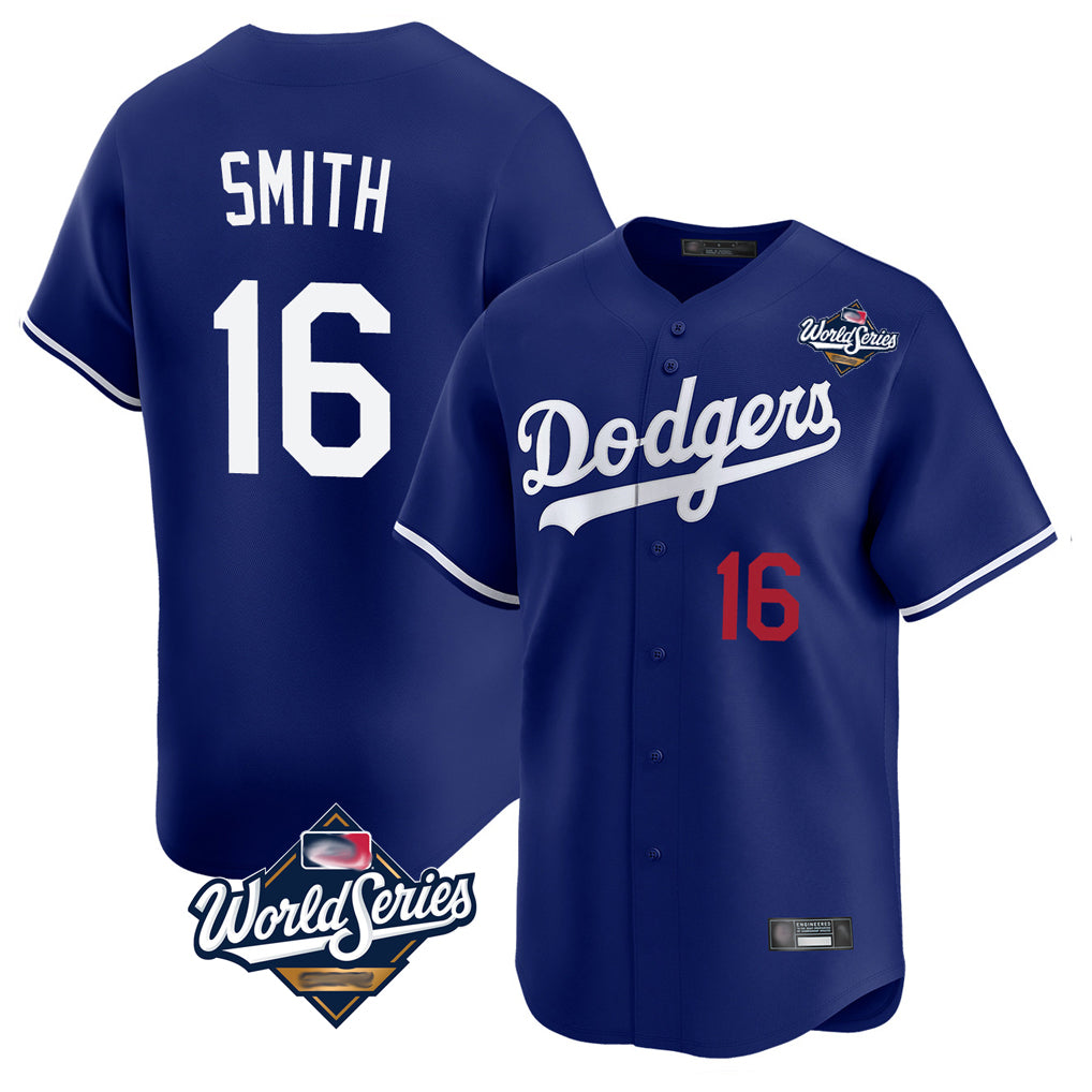 Yuxns LA.Dodgers #16 Will Smith Player Royal World Series Limited Home Stitched Jerseys