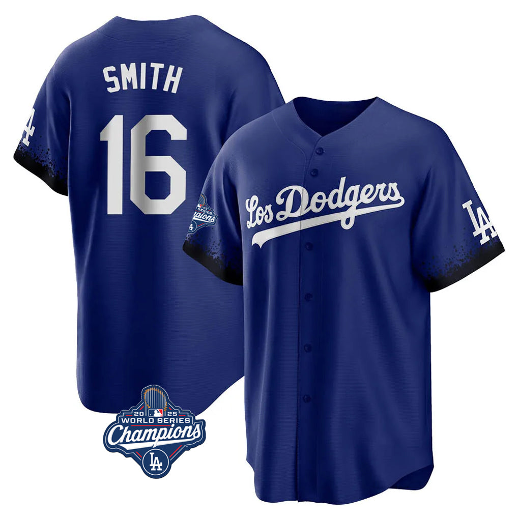 Yuxns LA.Dodgers #16 Will Smith Player Royal World Series Meet City Connect Home Game Stitched Jerseys