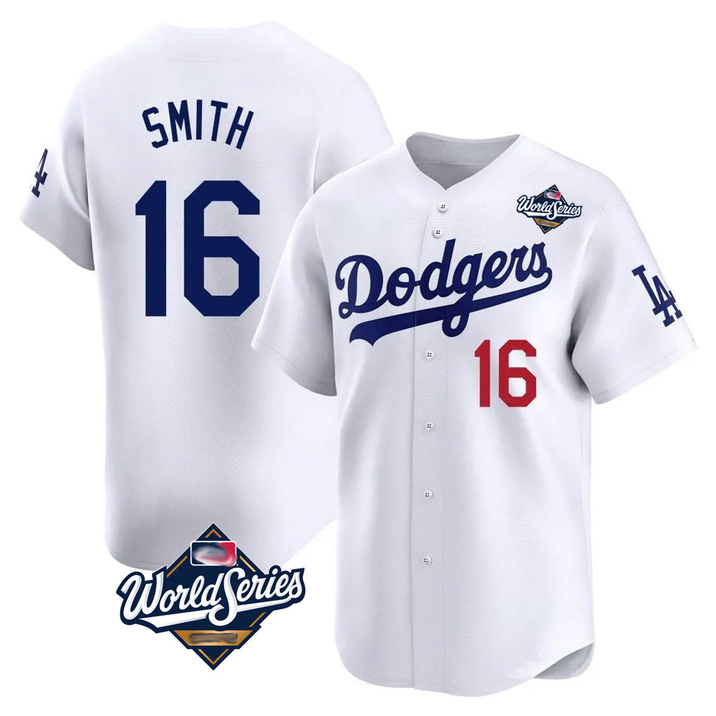 Yuxns LA.Dodgers #16 Will Smith Player White World Series Limited Home Stitched Jerseys