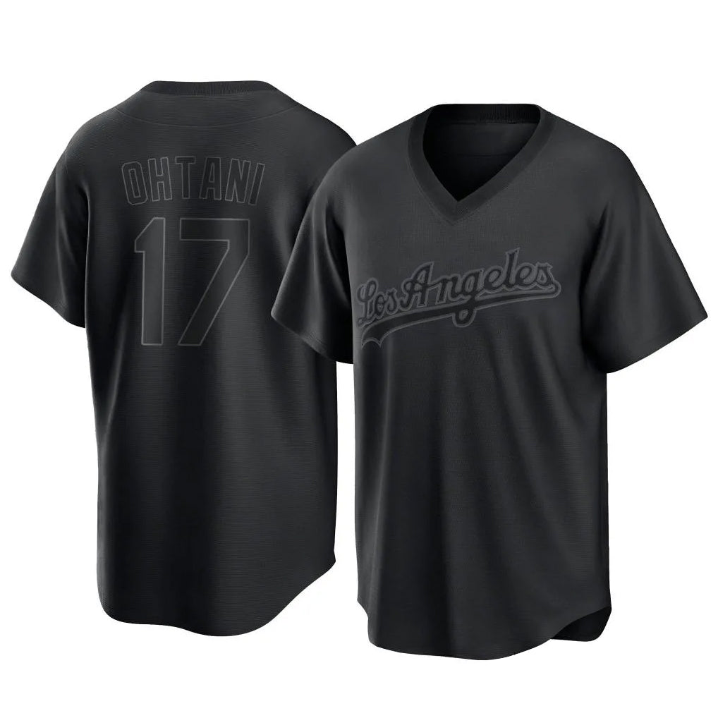 Yuxns LA.Dodgers #17 Shohei Ohtani Player Black Pitch Fashion T-shirt Stitched Jerseys