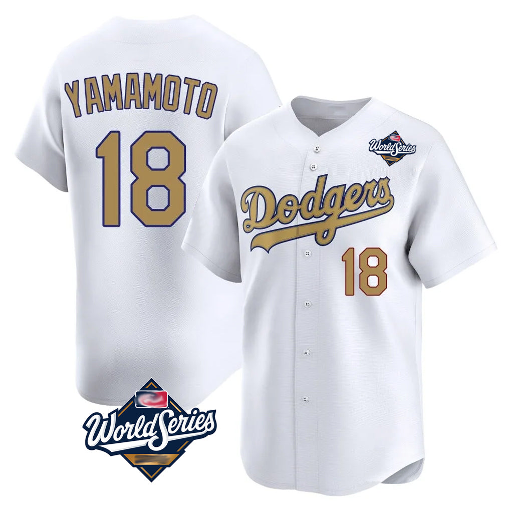 Yuxns LA.Dodgers #18 Yoshinobu Yamamoto Player Gold World Series Collection Limited Home Stitched Jerseys