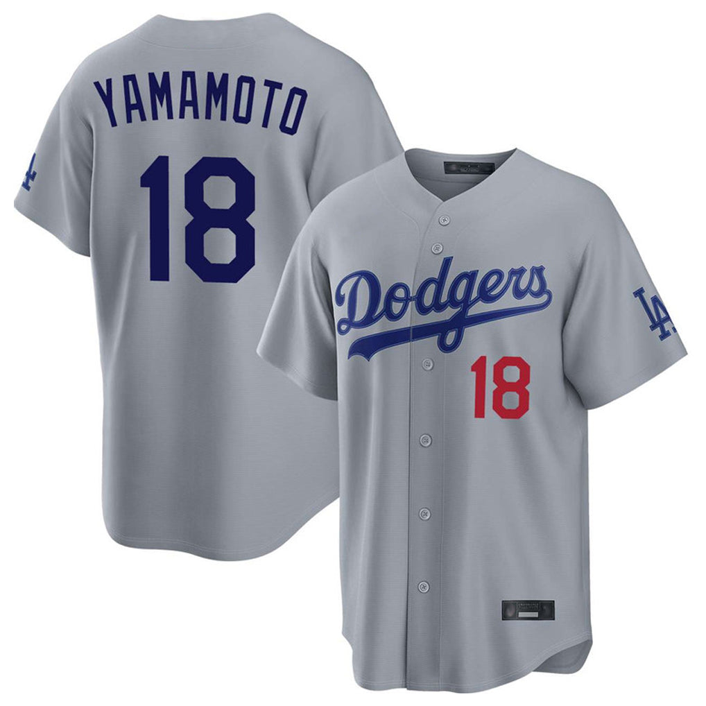 Yuxns LA.Dodgers #18 Yoshinobu Yamamoto Player Gray Game Home Stitched Jerseys