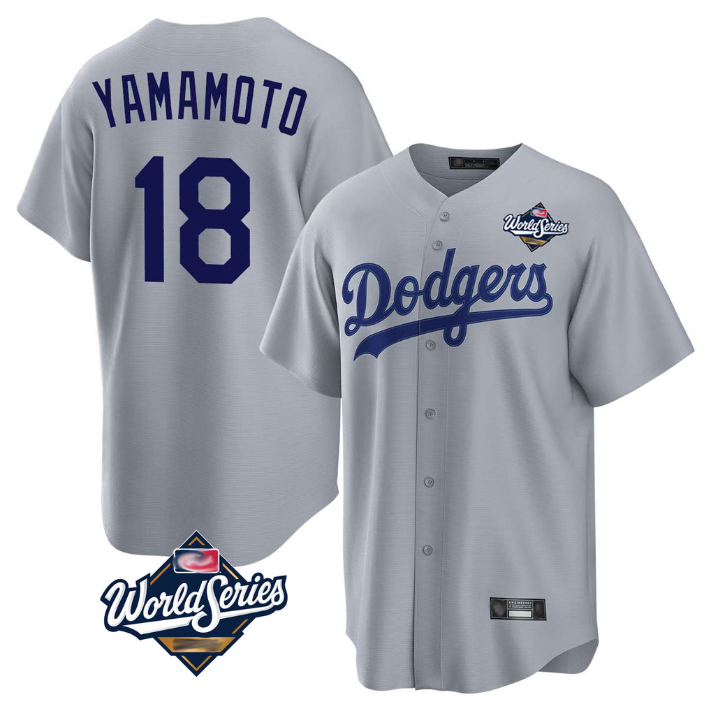 Yuxns LA.Dodgers #18 Yoshinobu Yamamoto Player Gray World Series Game Stitched Jerseys