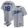 Yuxns LA.Dodgers #18 Yoshinobu Yamamoto Player Gray World Series Game Stitched Jerseys