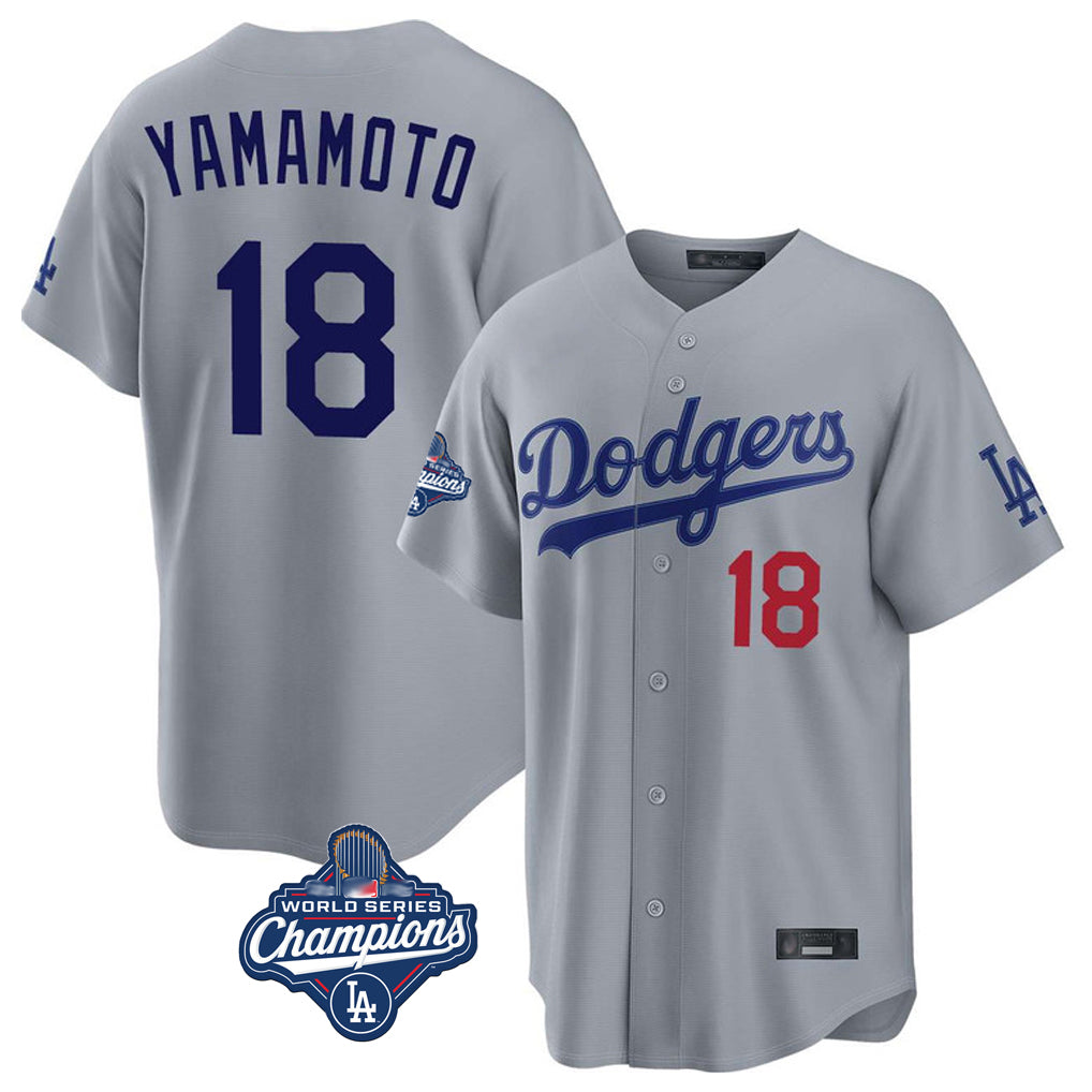 Yuxns LA.Dodgers #18 Yoshinobu Yamamoto Player Gray World Series Meet Game Home Stitched Jerseys