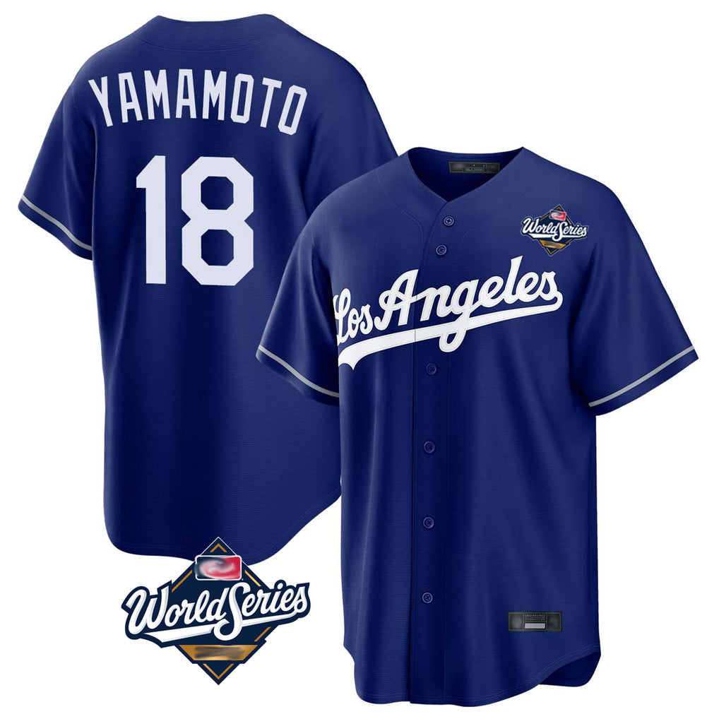 Yuxns LA.Dodgers #18 Yoshinobu Yamamoto Player Royal World Series Game Stitched Jerseys