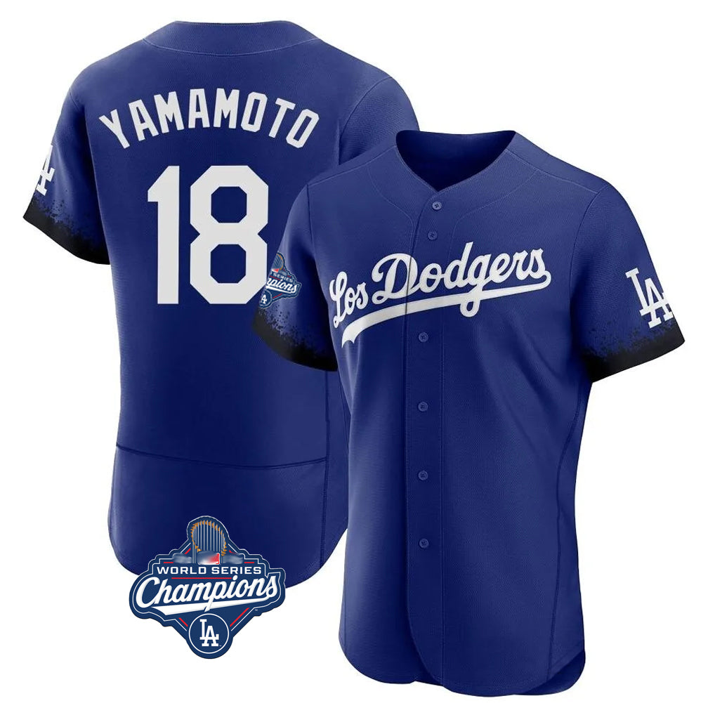 Yuxns LA.Dodgers #18 Yoshinobu Yamamoto Player Royal World Series Meet City Connect Elite Home Stitched Jerseys