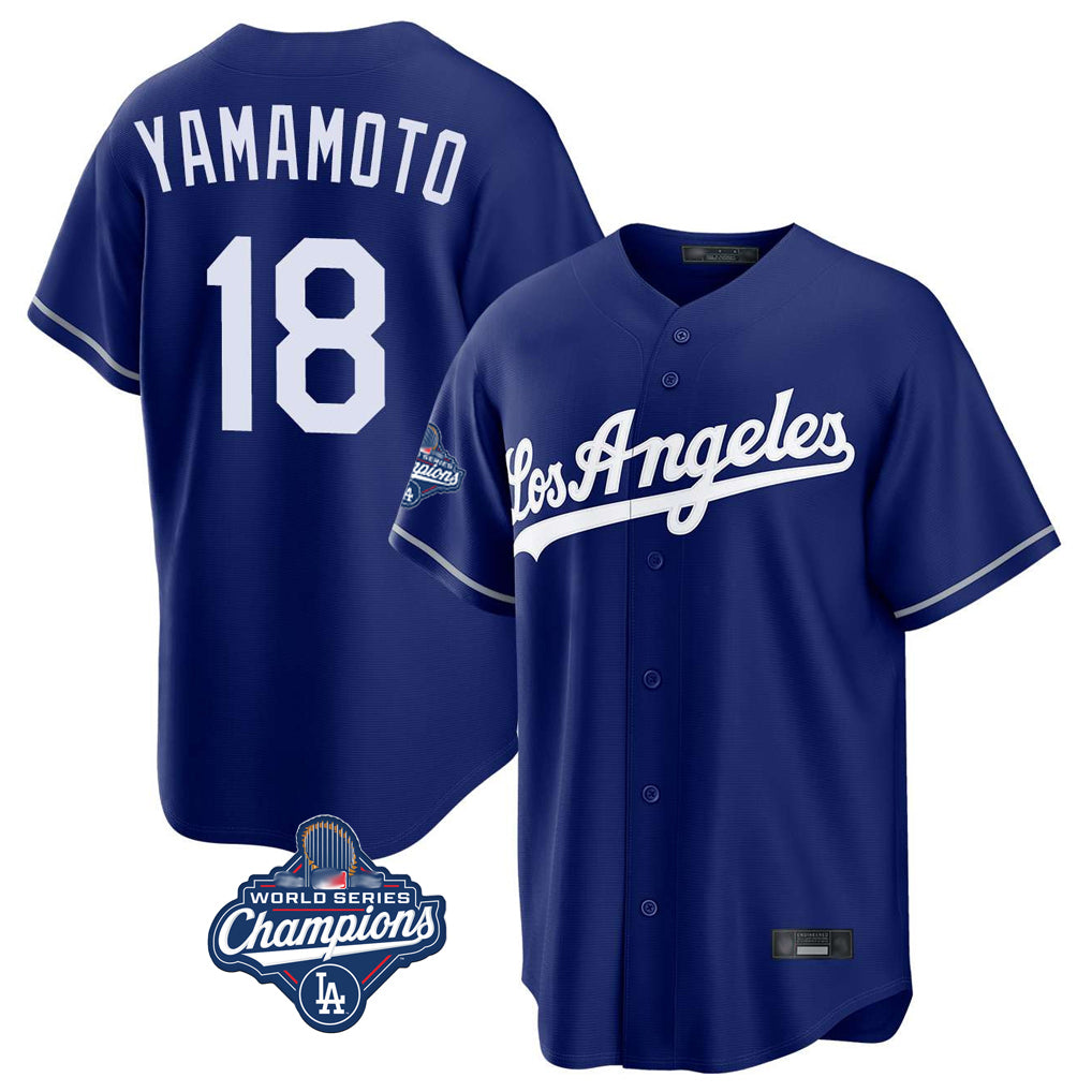Yuxns LA.Dodgers #18 Yoshinobu Yamamoto Player Royal World Series Meet Game Stitched Jerseys