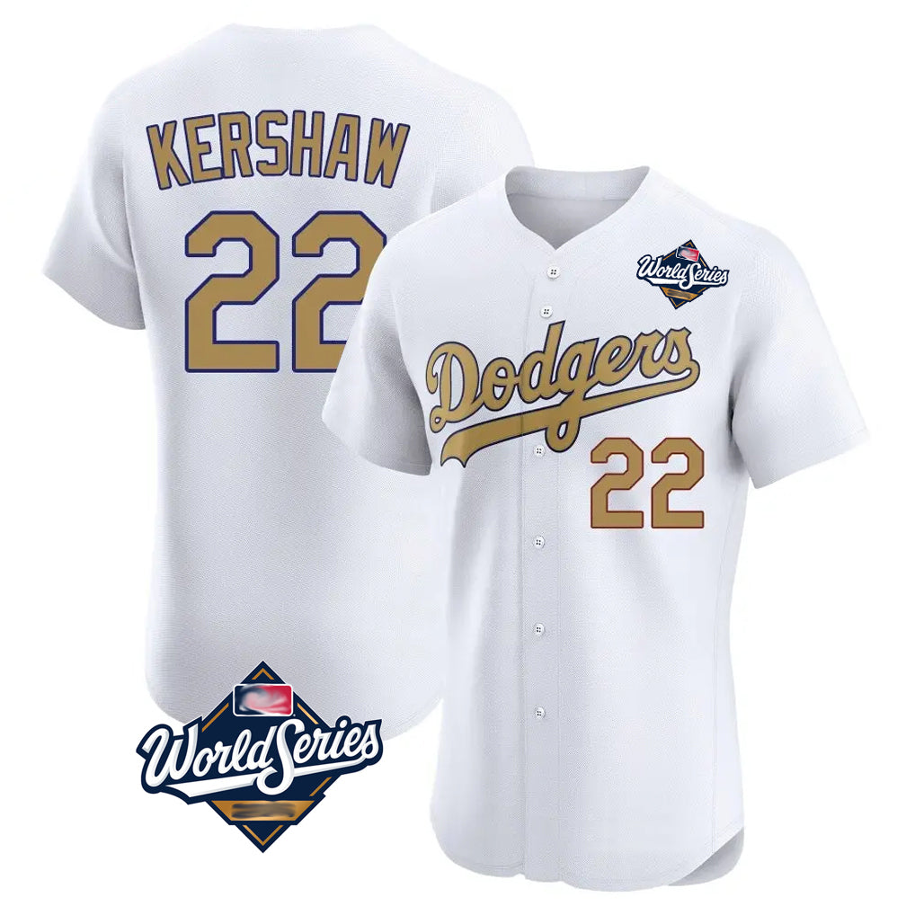 Yuxns LA.Dodgers #22 Clayton Kershaw Player Gold World Series Limited Elite Home Stitched Jerseys