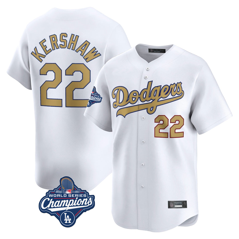 Yuxns LA.Dodgers #22 Clayton Kershaw Player Gold World Series Meet Collection Limited Home Stitched Jerseys
