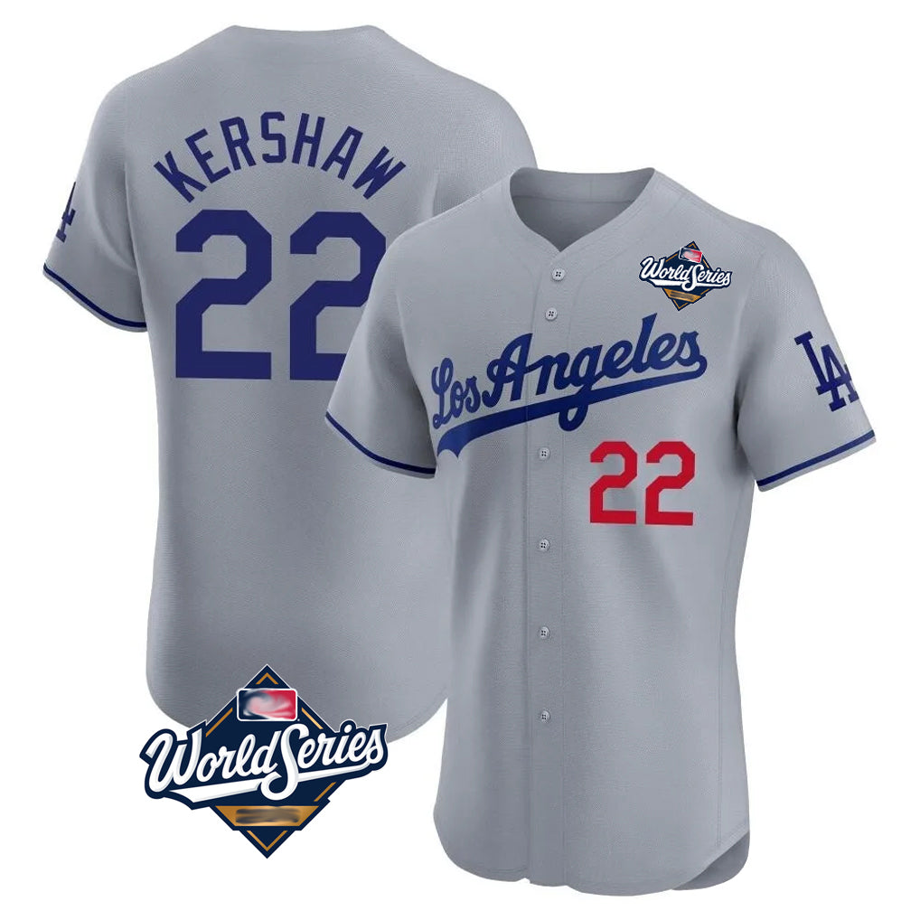 Yuxns LA.Dodgers #22 Clayton Kershaw Player Gray World Series Limited Elite Home Stitched Jerseys