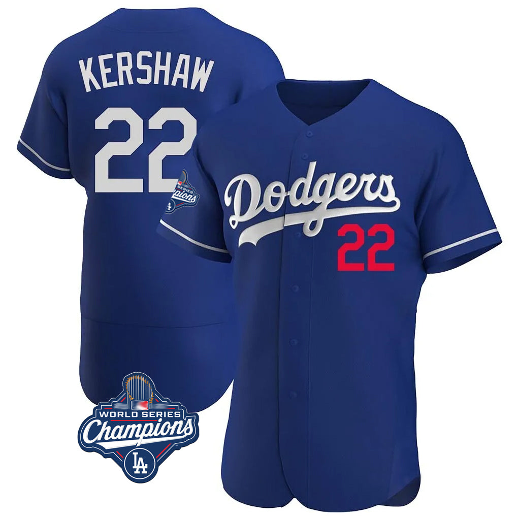 Yuxns LA.Dodgers #22 Clayton Kershaw Player Royal World Series Meet Limited Elite Home Stitched Jerseys