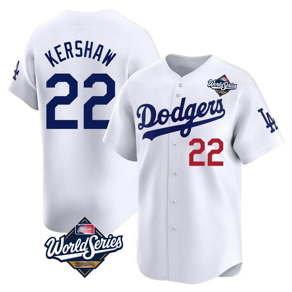 Yuxns LA.Dodgers #22 Clayton Kershaw Player White World Series Limited Home Stitched Jerseys