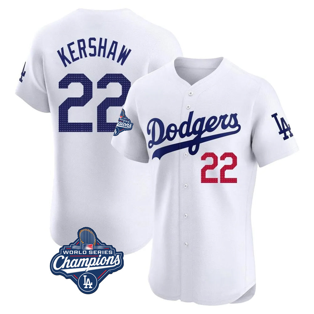 Yuxns LA.Dodgers #22 Clayton Kershaw Player White World Series Meet Limited Elite Stitched Jerseys