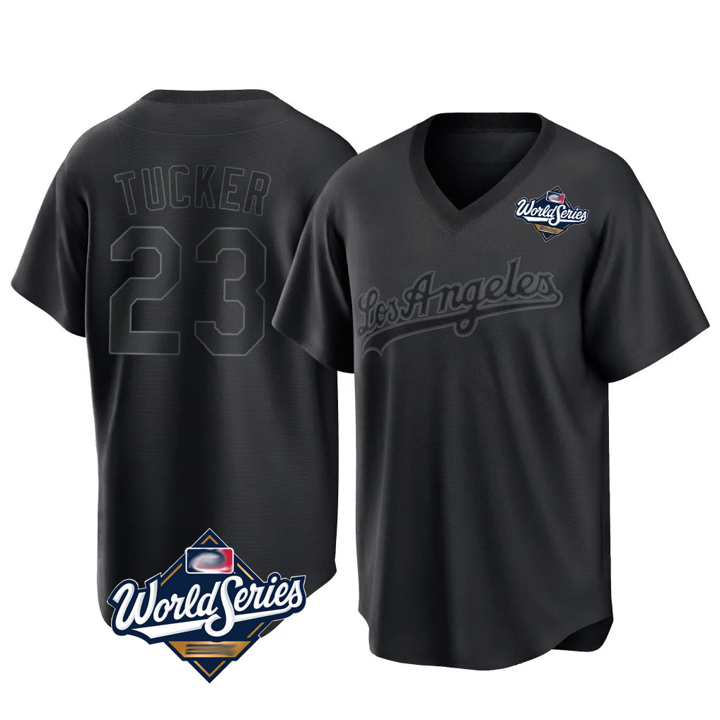 Yuxns LA.Dodgers #23 Kyle Tucker Player Black World Series Pitch Fashion T-shirt Stitched Jerseys