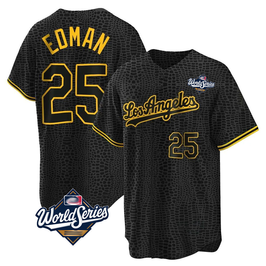 Yuxns LA.Dodgers #25 Tommy Edman Player Black World Series Snake Skin City Game Home Stitched Jerseys