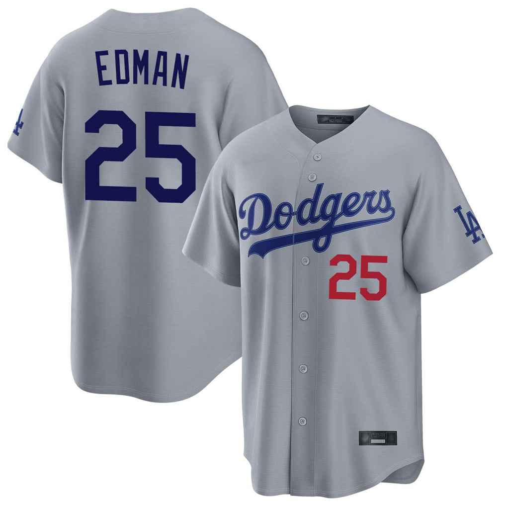 Yuxns LA.Dodgers #25 Tommy Edman Player Gray Game Home Stitched Jerseys