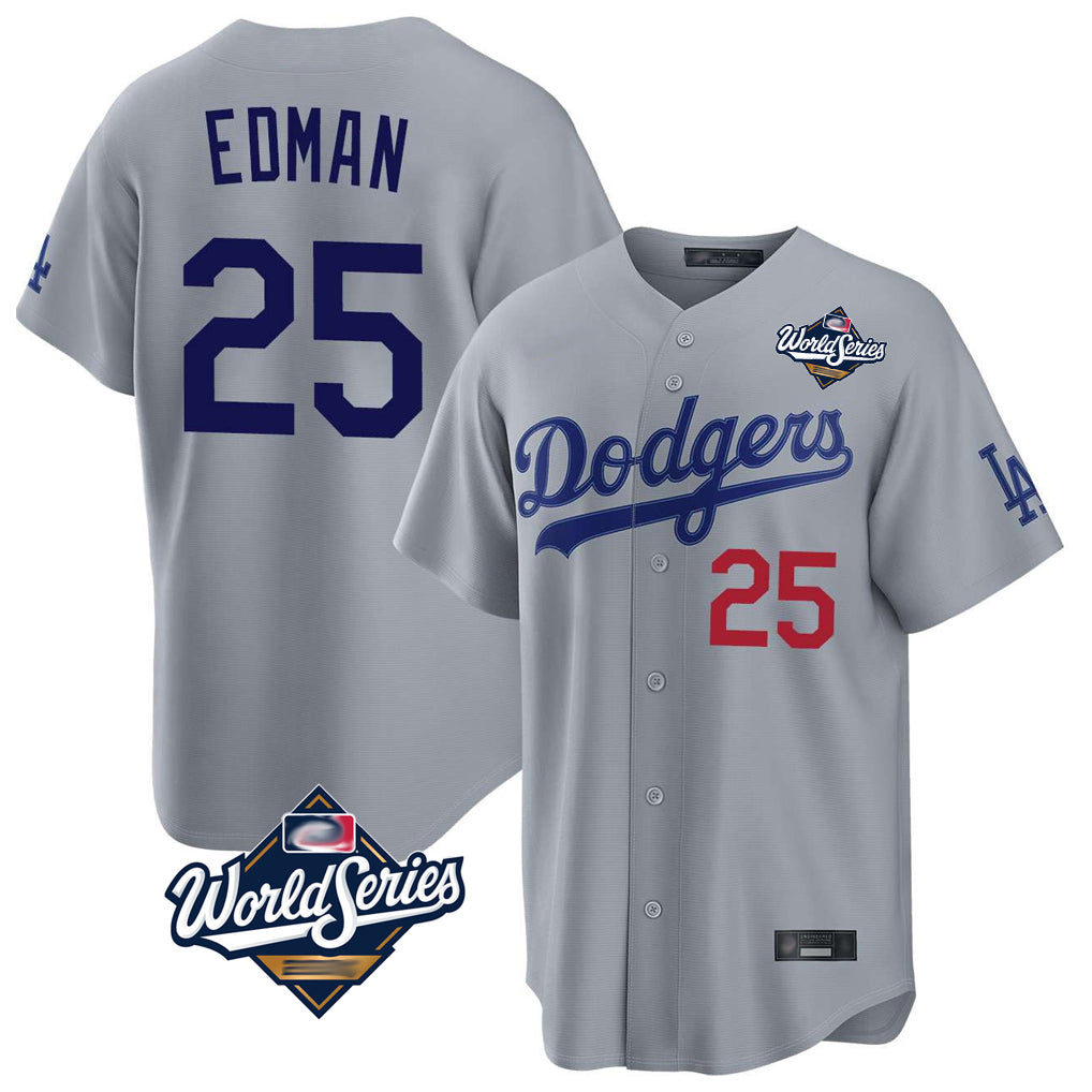 Yuxns LA.Dodgers #25 Tommy Edman Player Gray World Series Game Home Stitched Jerseys