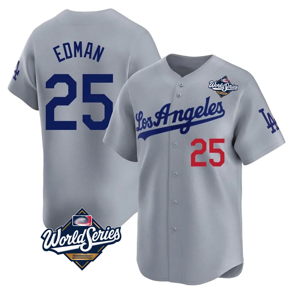 Yuxns LA.Dodgers #25 Tommy Edman Player Gray World Series Limited Home Stitched Jerseys