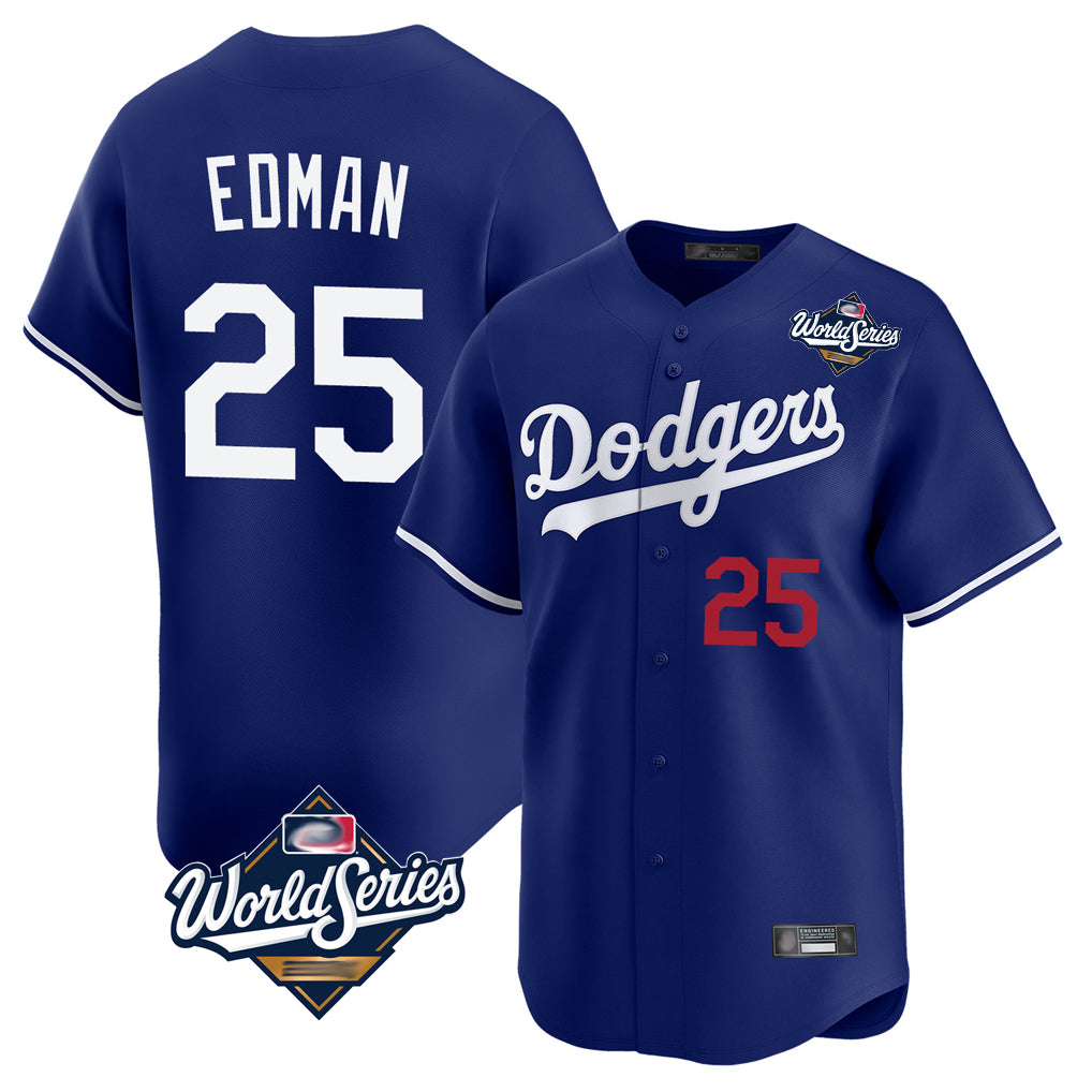 Yuxns LA.Dodgers #25 Tommy Edman Player Royal World Series Limited Home Stitched Jerseys