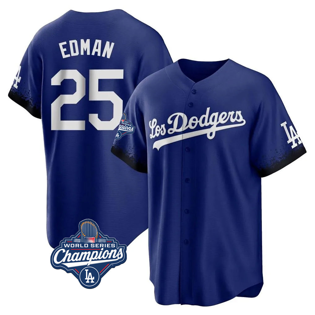 Yuxns LA.Dodgers #25 Tommy Edman Player Royal World Series Meet City Connect Home Game Stitched Jerseys