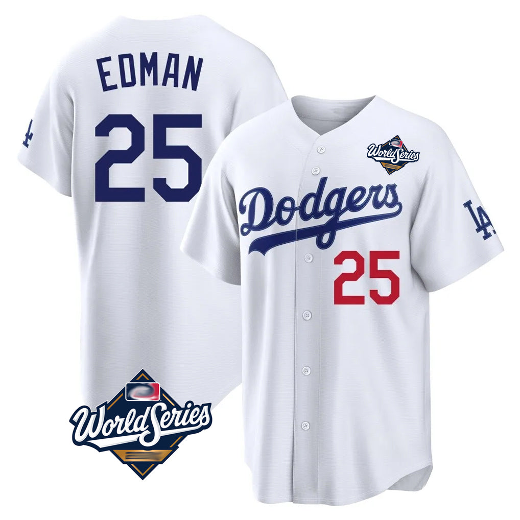 Yuxns LA.Dodgers #25 Tommy Edman Player White World Series Home Game Stitched Jerseys