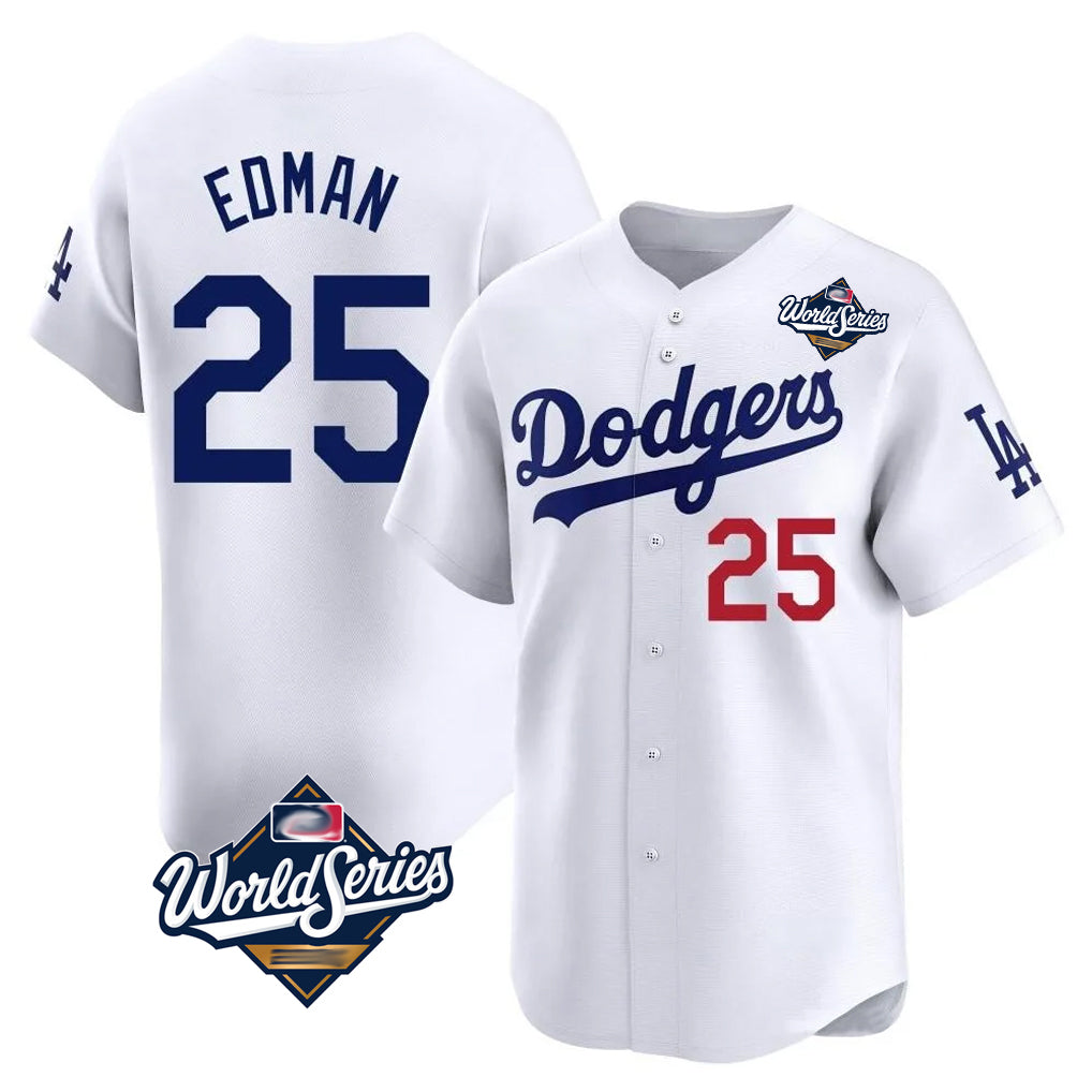 Yuxns LA.Dodgers #25 Tommy Edman Player White World Series Limited Home Stitched Jerseys