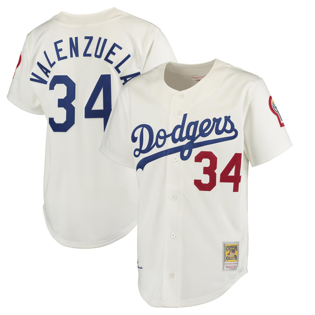 Yuxns LA.Dodgers #34 Fernando Valenzuela Player Cream Throwback Vapor Limited Stitched Jerseys
