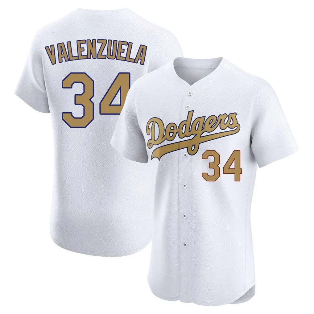 Yuxns LA.Dodgers #34 Fernando Valenzuela Player Gold Limited Elite Home Stitched Jerseys