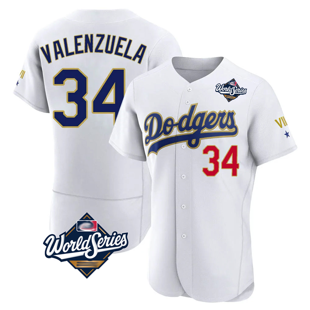 Yuxns LA.Dodgers #34 Fernando Valenzuela Player Gold White World Series 2026 Collection Stadium Limited Elite Stitched Jerseys
