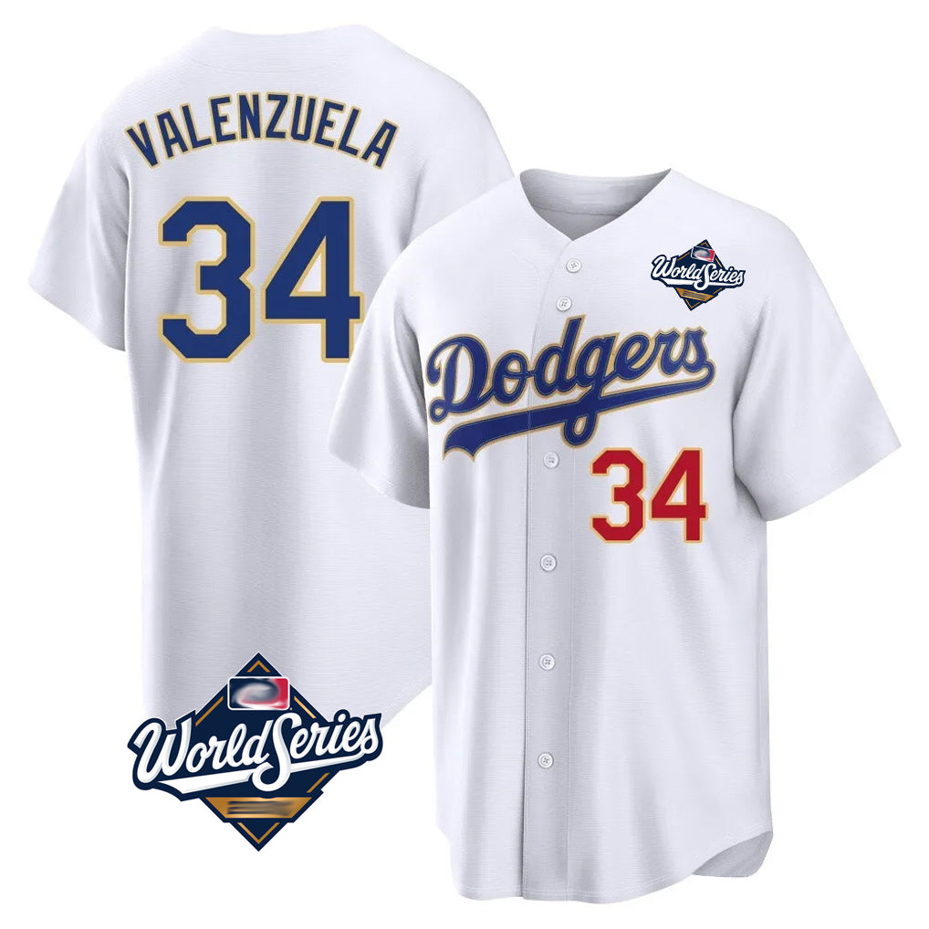 Yuxns LA.Dodgers #34 Fernando Valenzuela Player Gold White World Series 2026 Collection Stadium Limited Stitched Jerseys
