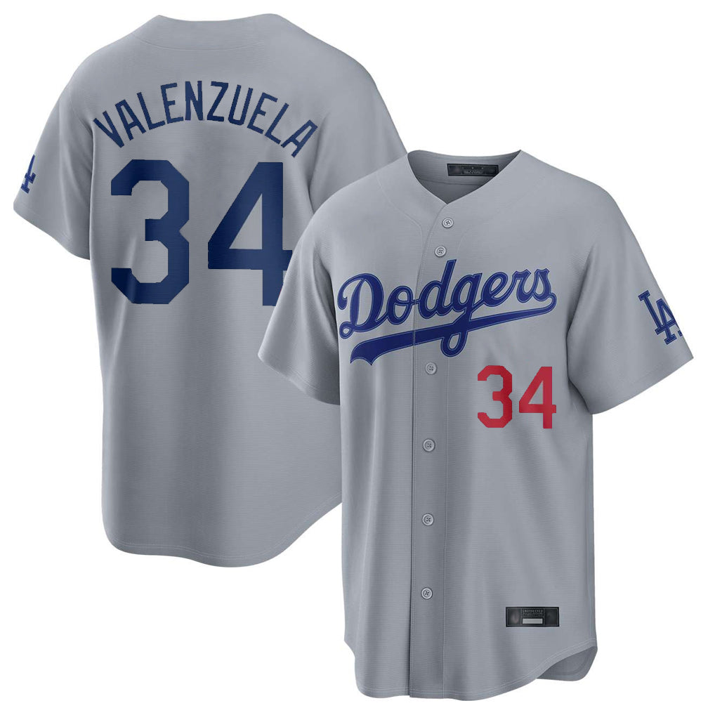 Yuxns LA.Dodgers #34 Fernando Valenzuela Player Gray Game Home Stitched Jerseys