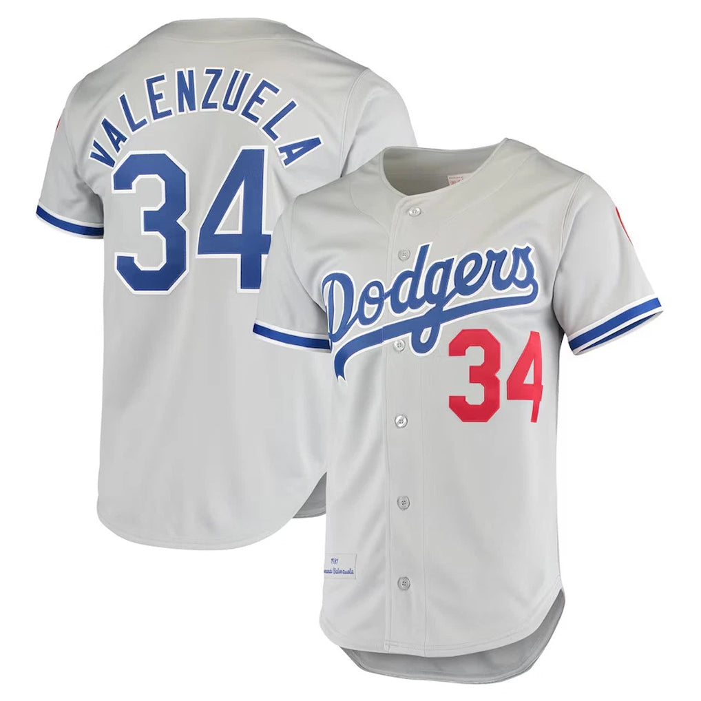 Yuxns LA.Dodgers #34 Fernando Valenzuela Player Gray Throwback 1981 Stitched Jerseys