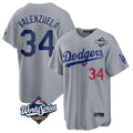 Yuxns LA.Dodgers #34 Fernando Valenzuela Player Gray World Series Game Home Stitched Jerseys