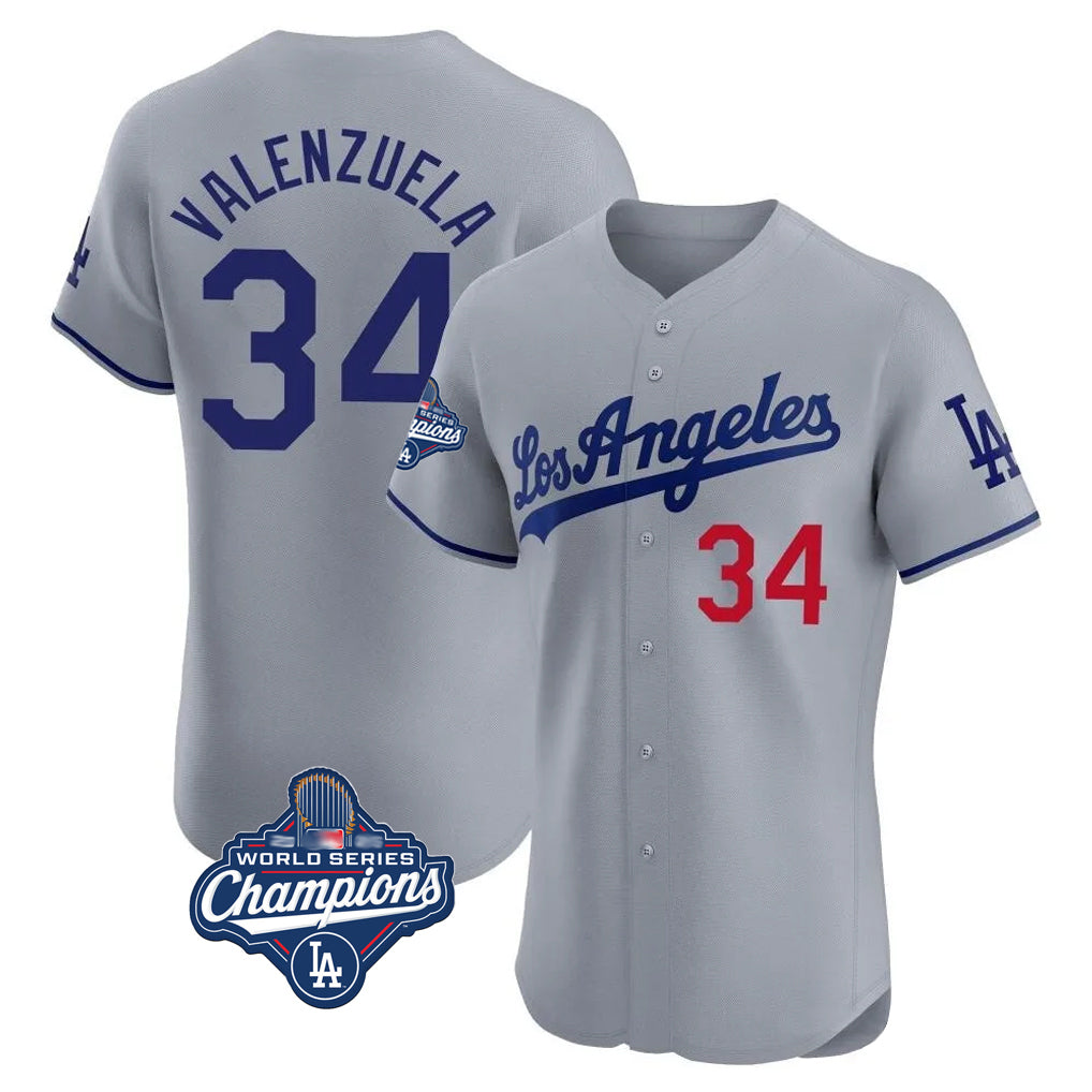 Yuxns LA.Dodgers #34 Fernando Valenzuela Player Gray World Series Meet Limited Elite Home Stitched Jerseys