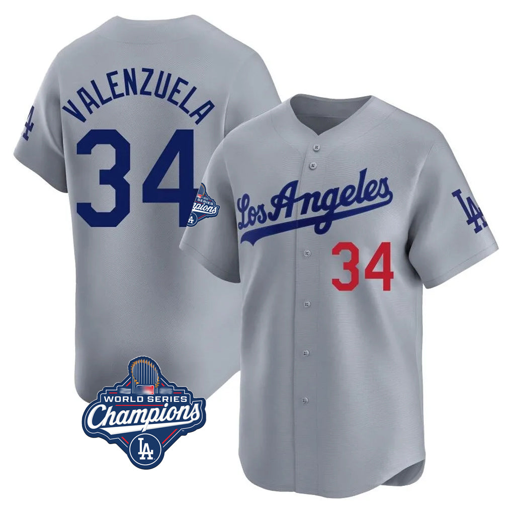 Yuxns LA.Dodgers #34 Fernando Valenzuela Player Gray World Series Meet Limited Home Stitched Jerseys