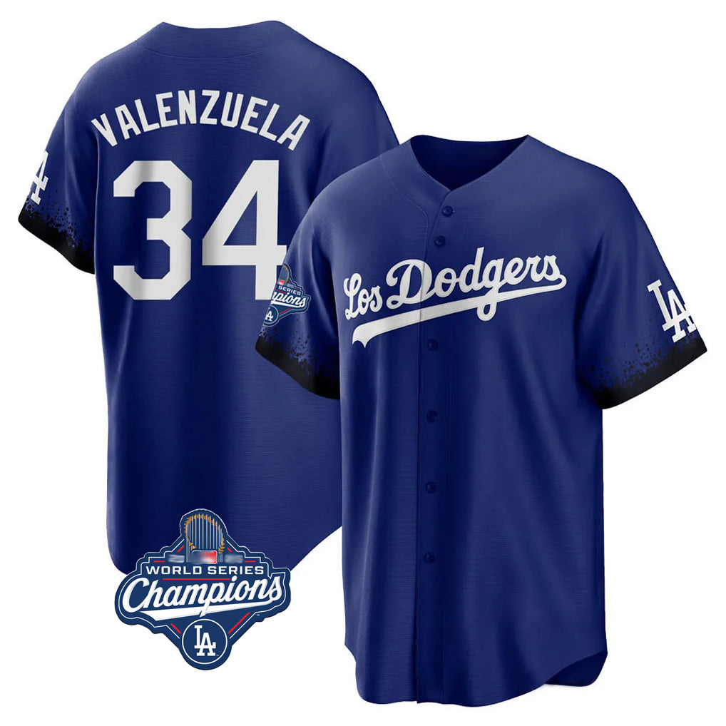 Yuxns LA.Dodgers #34 Fernando Valenzuela Player Royal World Series Meet City Connect Home Game Stitched Jerseys
