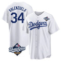 Yuxns LA.Dodgers #34 Fernando Valenzuela Player White World Series Game Home Stitched Jerseys