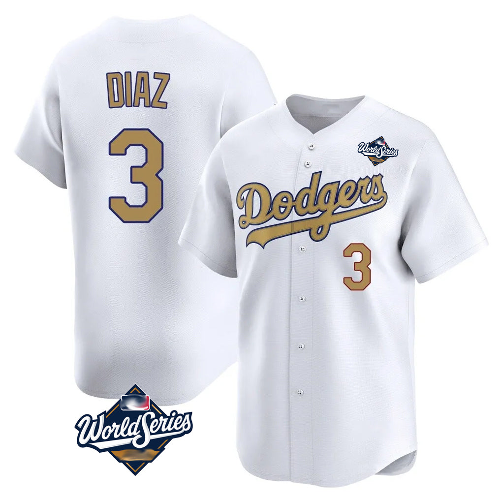 Yuxns LA.Dodgers #3 Edwin D¨ªaz Player Gold World Series Collection Limited Home Stitched Jerseys