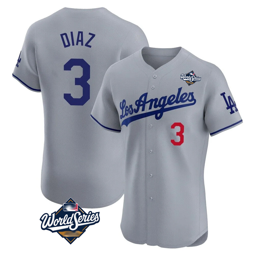 Yuxns LA.Dodgers #3 Edwin D¨ªaz Player Gray World Series Limited Elite Home Stitched Jerseys
