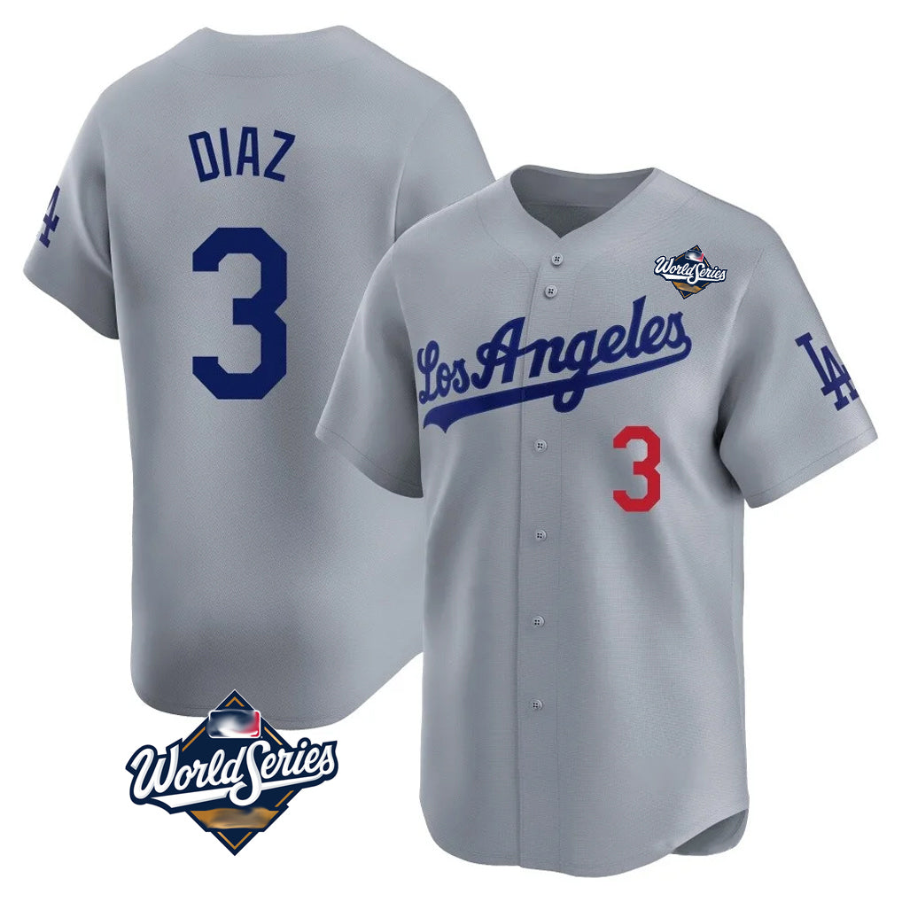 Yuxns LA.Dodgers #3 Edwin D¨ªaz Player Gray World Series Limited Home Stitched Jerseys