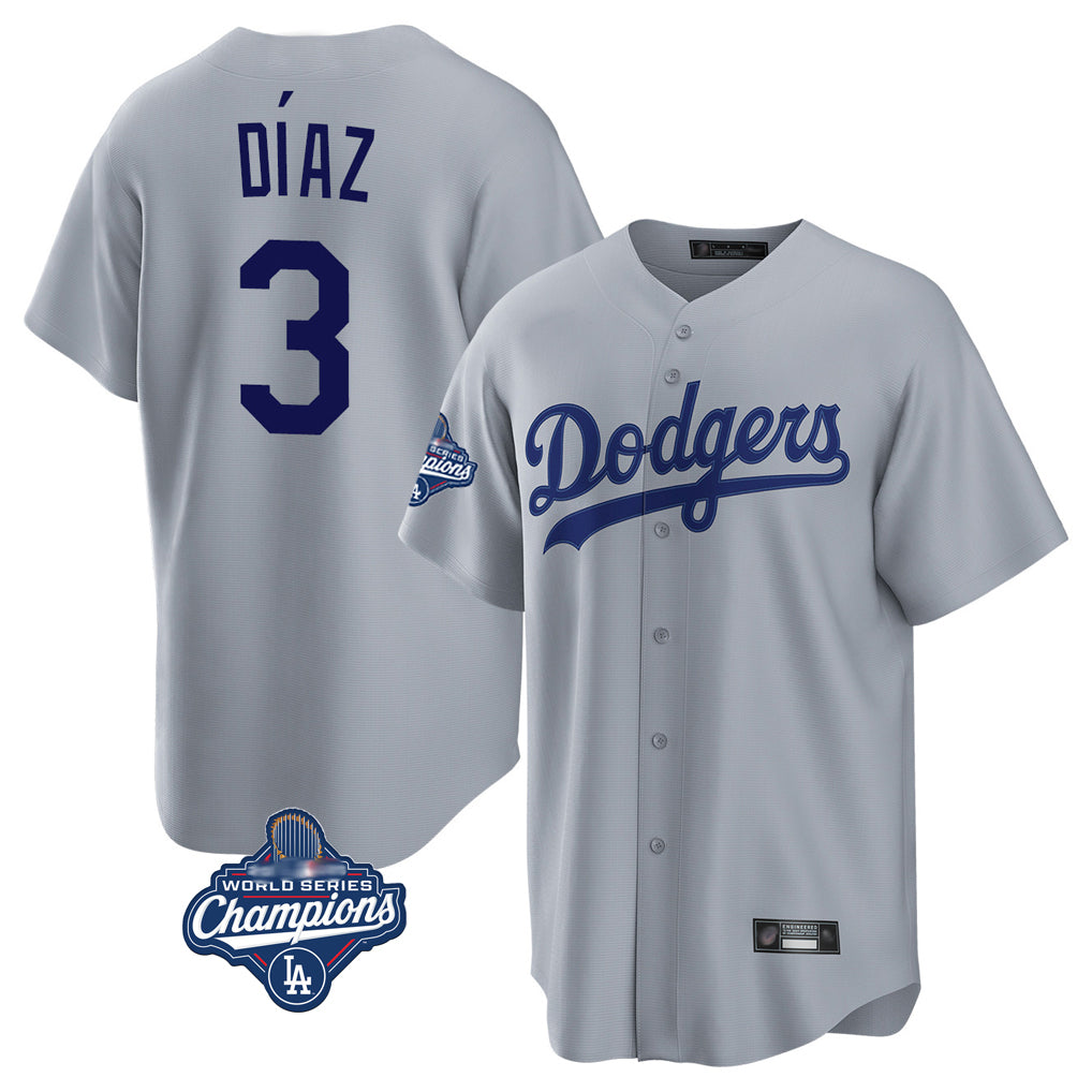 Yuxns LA.Dodgers #3 Edwin D¨ªaz Player Gray World Series Meet Game Stitched Jerseys