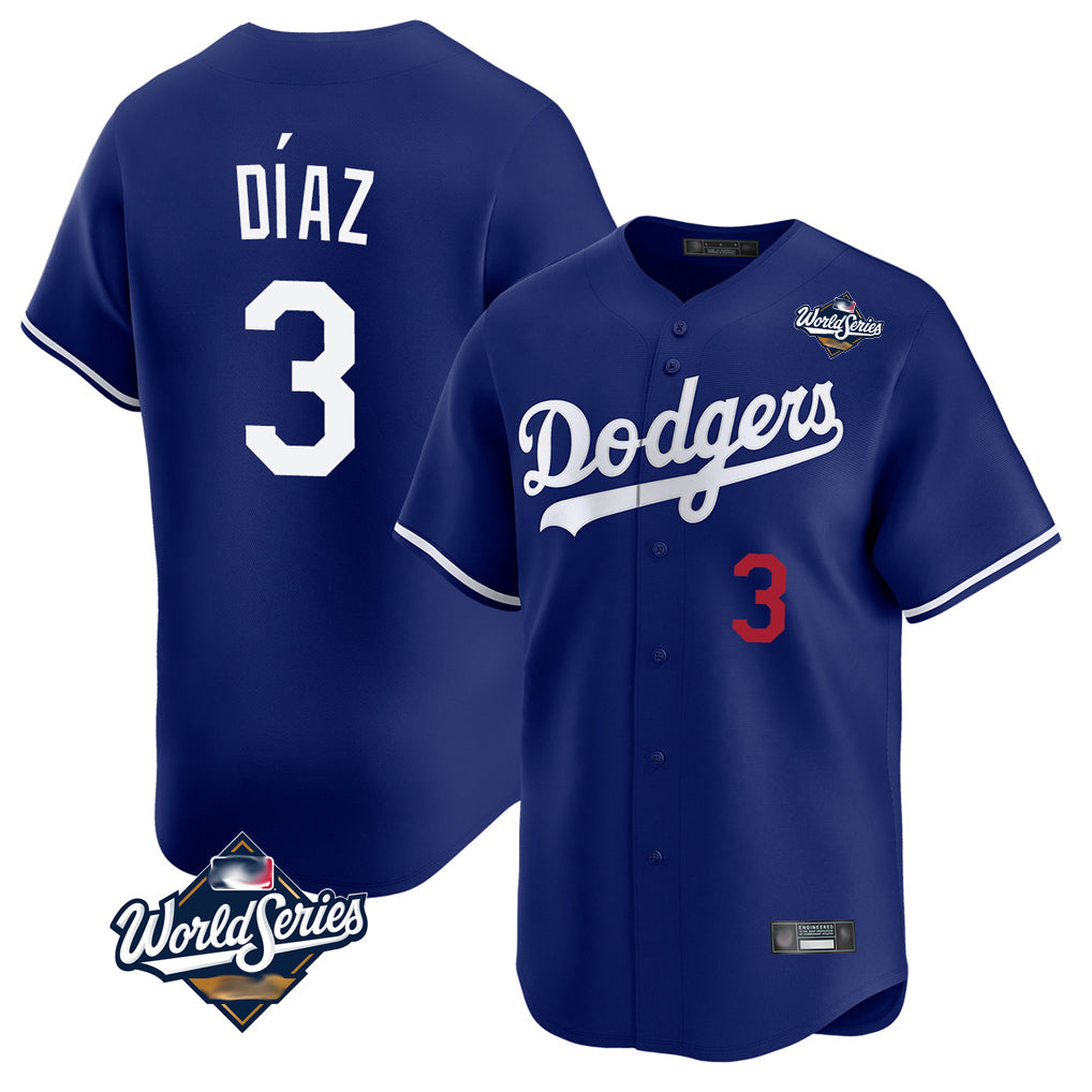 Yuxns LA.Dodgers #3 Edwin D¨ªaz Player Royal World Series Limited Home Stitched Jerseys
