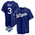 Yuxns LA.Dodgers #3 Edwin D¨ªaz Player Royal World Series Meet Game Stitched Jerseys