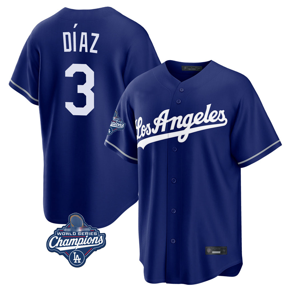 Yuxns LA.Dodgers #3 Edwin D¨ªaz Player Royal World Series Meet Game Stitched Jerseys