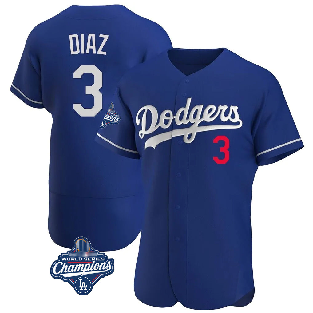 Yuxns LA.Dodgers #3 Edwin D¨ªaz Player Royal World Series Meet Limited Elite Home Stitched Jerseys