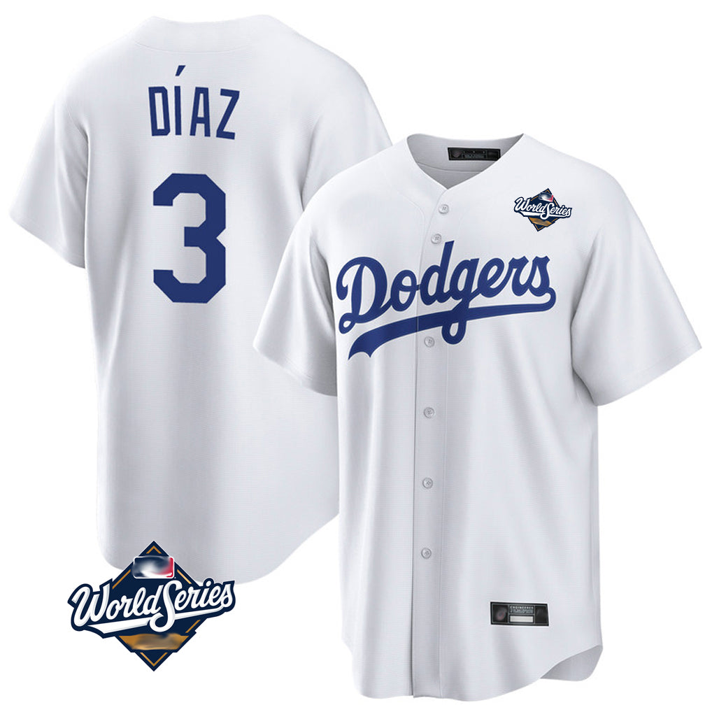 Yuxns LA.Dodgers #3 Edwin D¨ªaz Player White World Series Game Home Stitched Jerseys