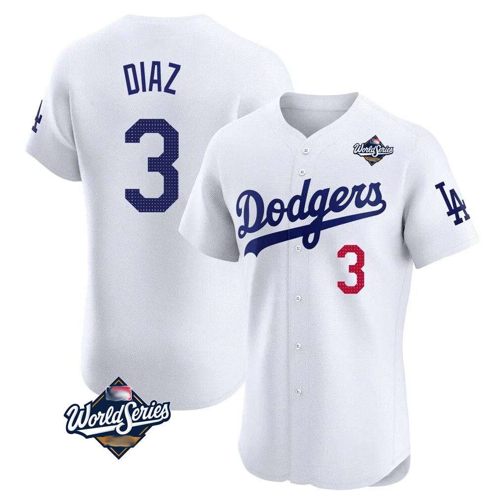 Yuxns LA.Dodgers #3 Edwin D¨ªaz Player White World Series Limited Elite Home Stitched Jerseys