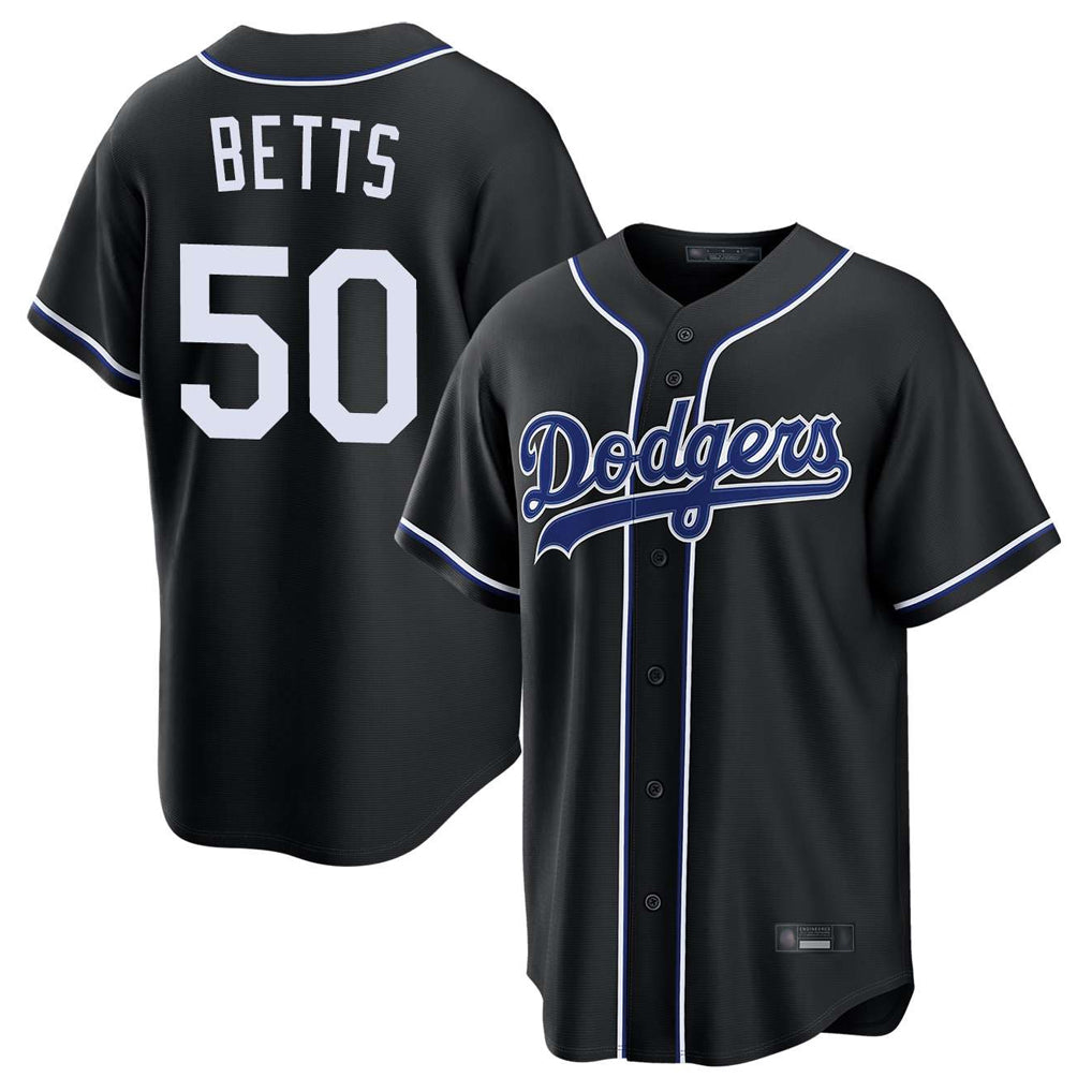 Yuxns LA.Dodgers #50 Mookie Betts Player Black Carbon Limited Home Stitched Jerseys