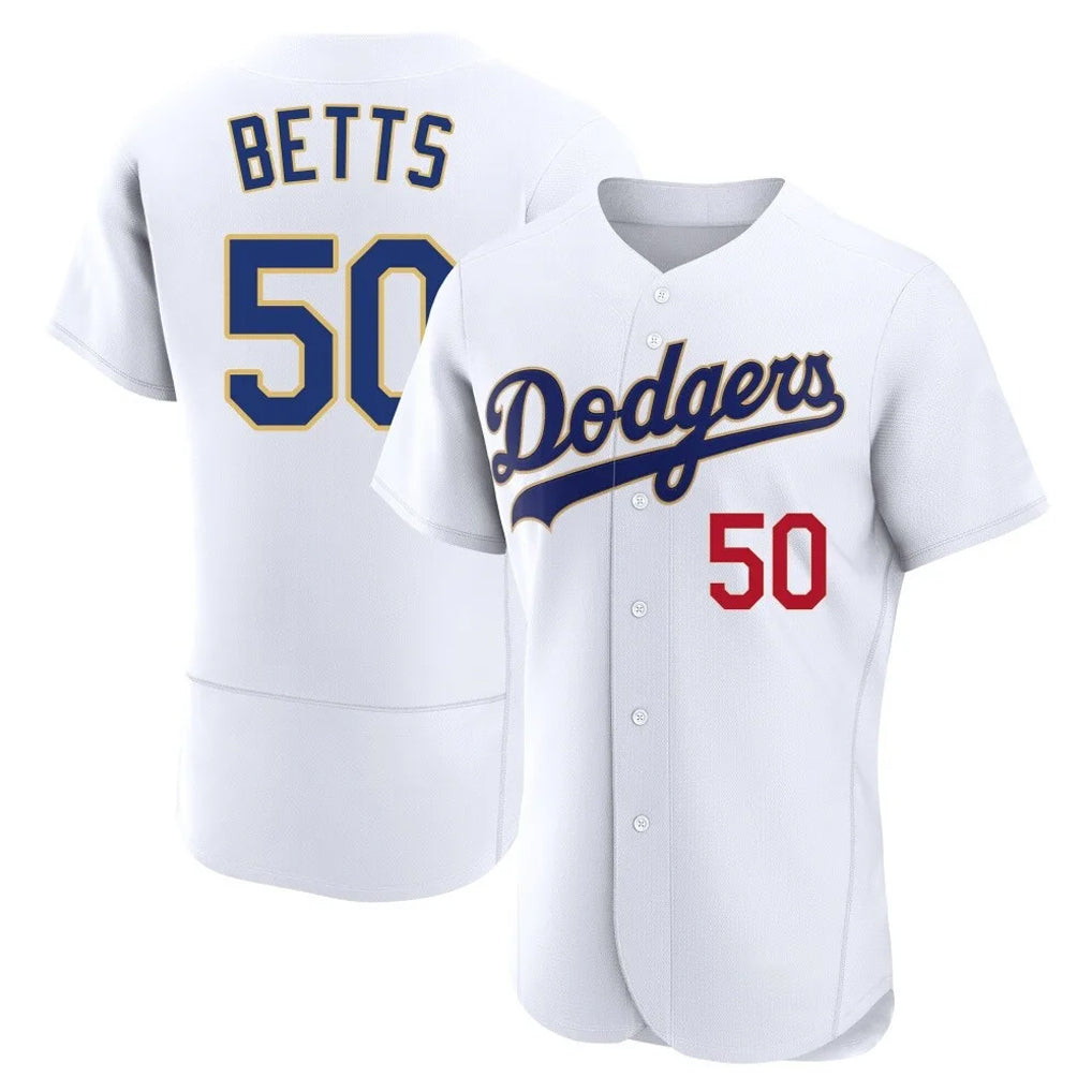 Yuxns LA.Dodgers #50 Mookie Betts Player Gold White 2026 Collection Stadium Limited Elite Stitched Jerseys